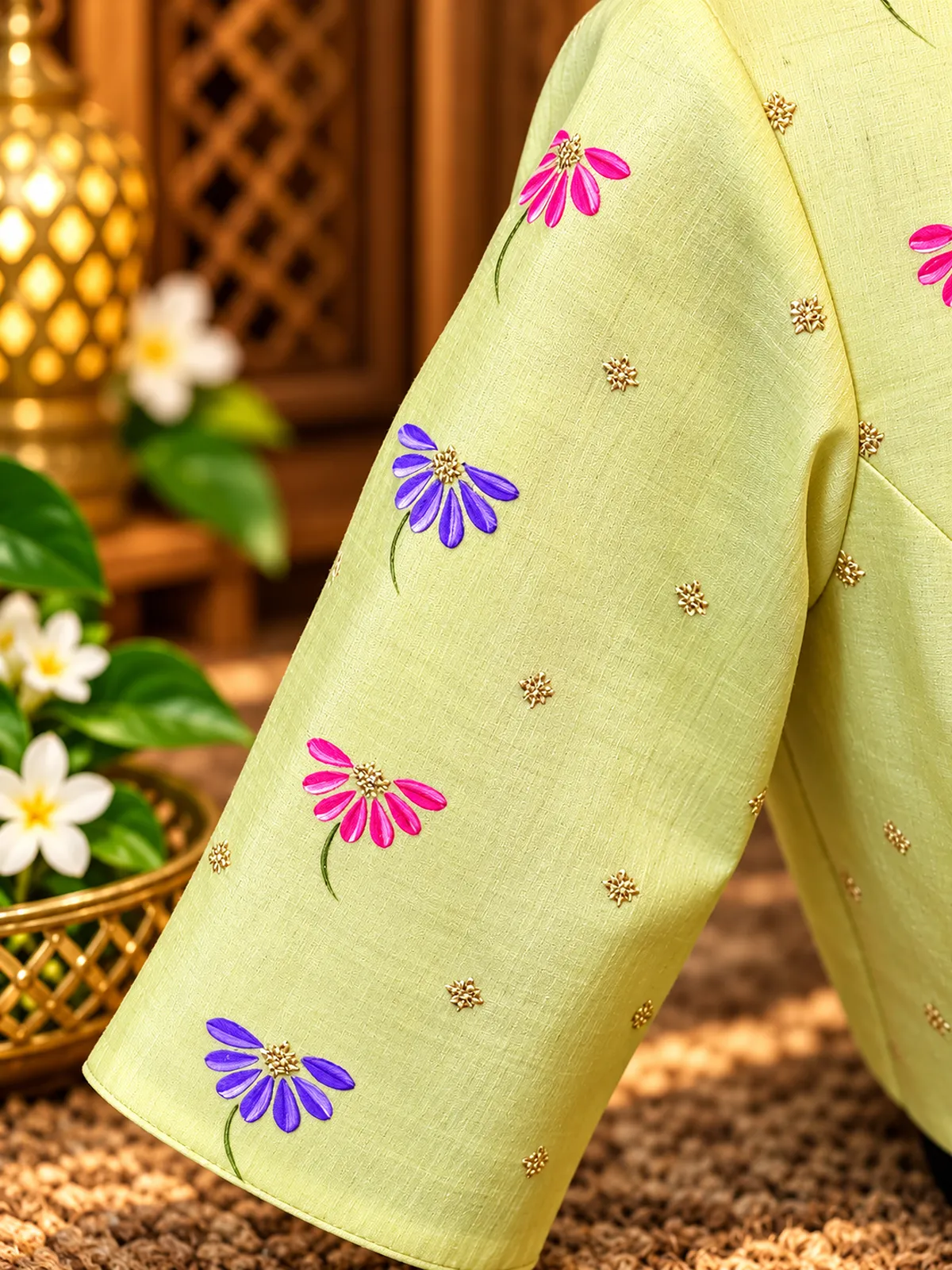 embroidered lime silk sleeve embroidered lime silk sleeve