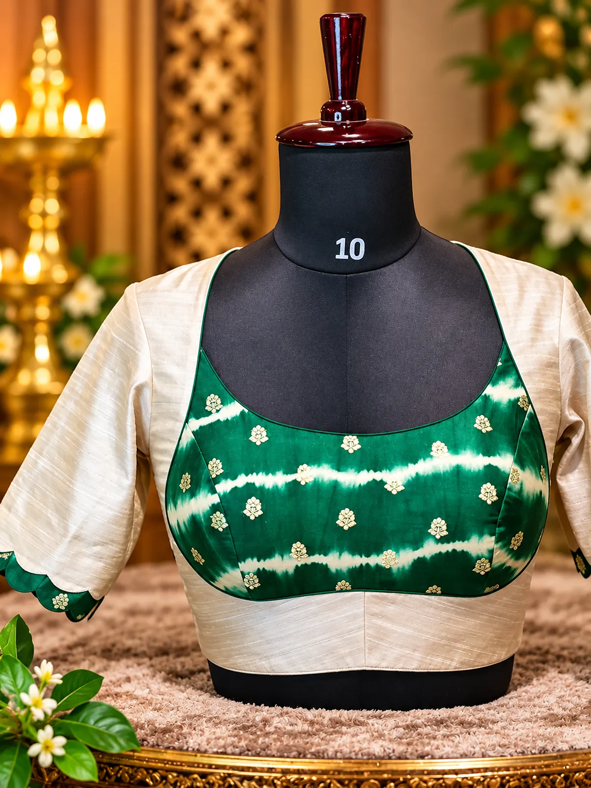 emerald and ivory silk blouse display emerald and ivory silk blouse display