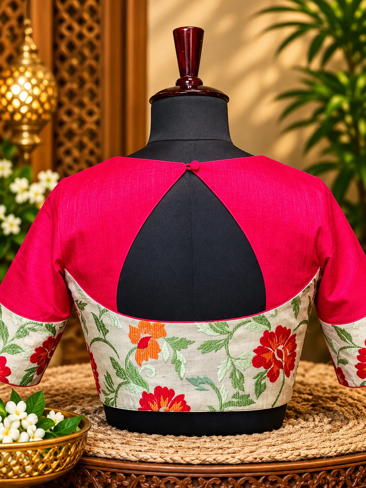 fuchsia floral keyhole blouse back fuchsia floral keyhole blouse back