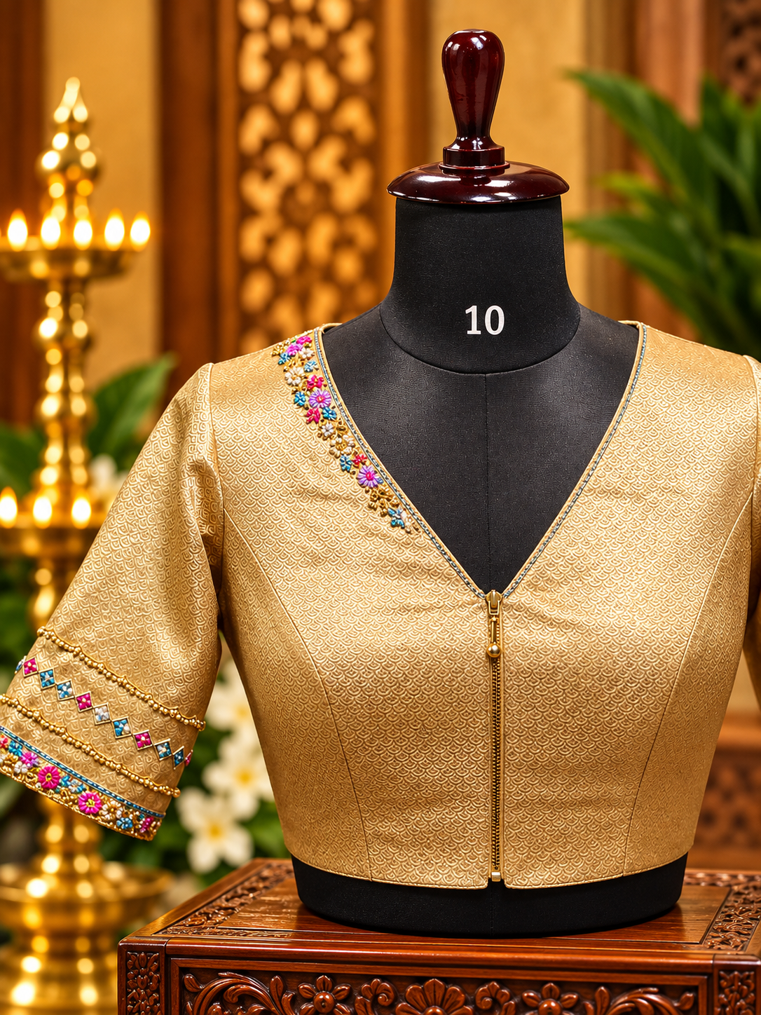 golden brocade blouse on mannequin golden brocade blouse on mannequin