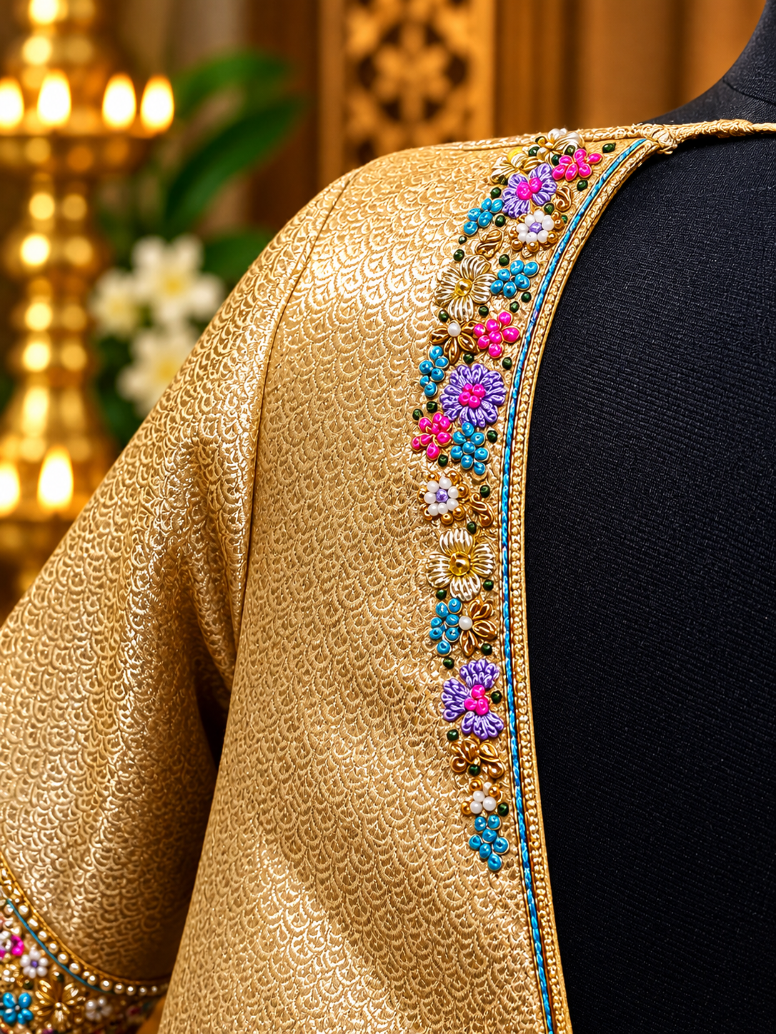 golden brocade embroidered neckline golden brocade embroidered neckline