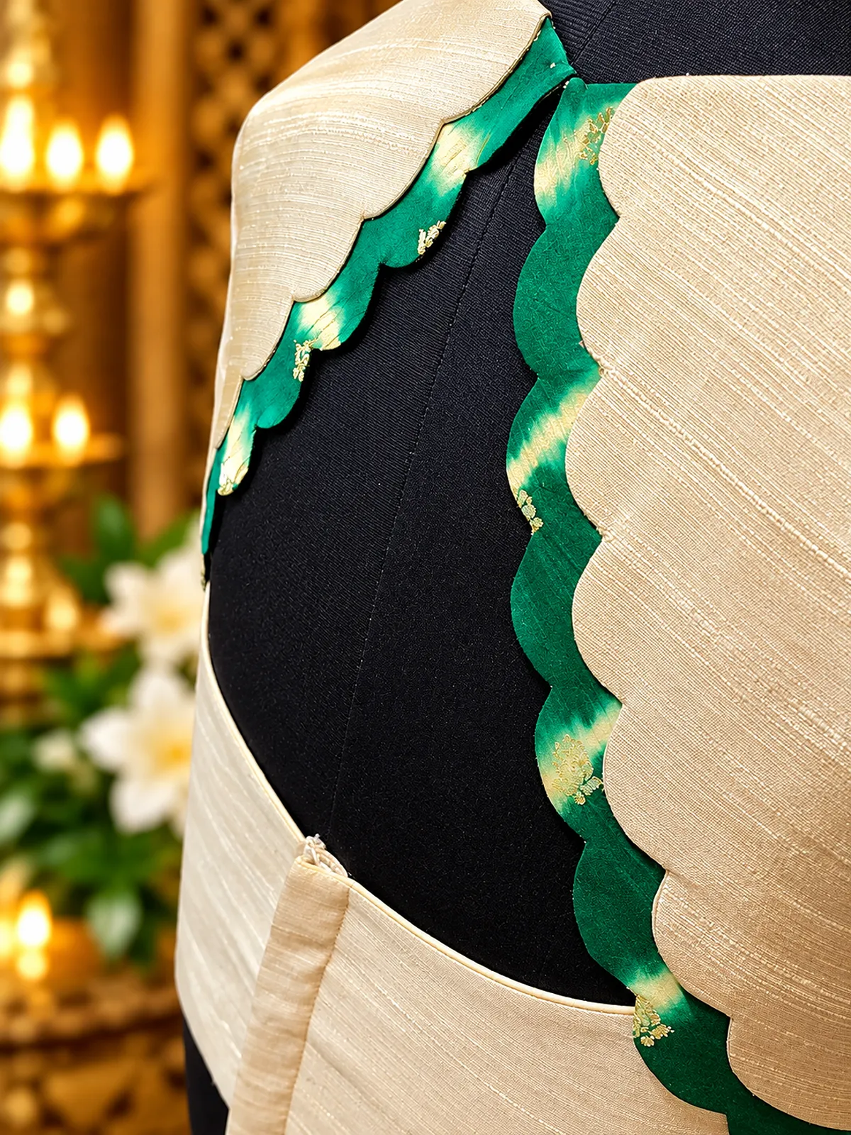 ivory and emerald scalloped blouse detail ivory and emerald scalloped blouse detail