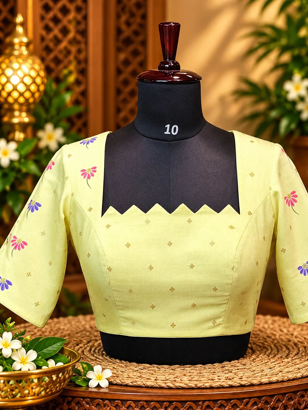 lemon floral blouse on mannequin lemon floral blouse on mannequin