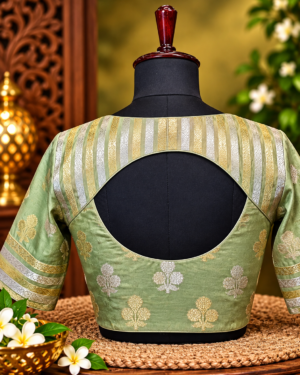 opulent green brocade open back blouse