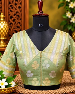 sage brocade blouse display