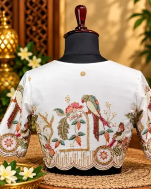 embroidered bird motif bridal blouse back
