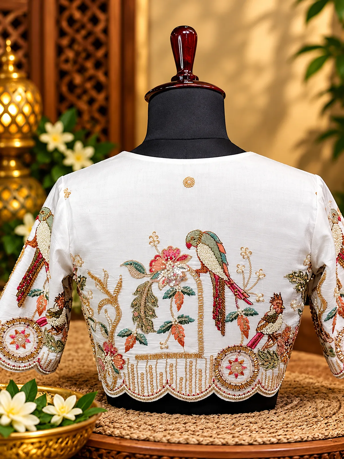 embroidered bird motif bridal blouse back embroidered bird motif bridal blouse back