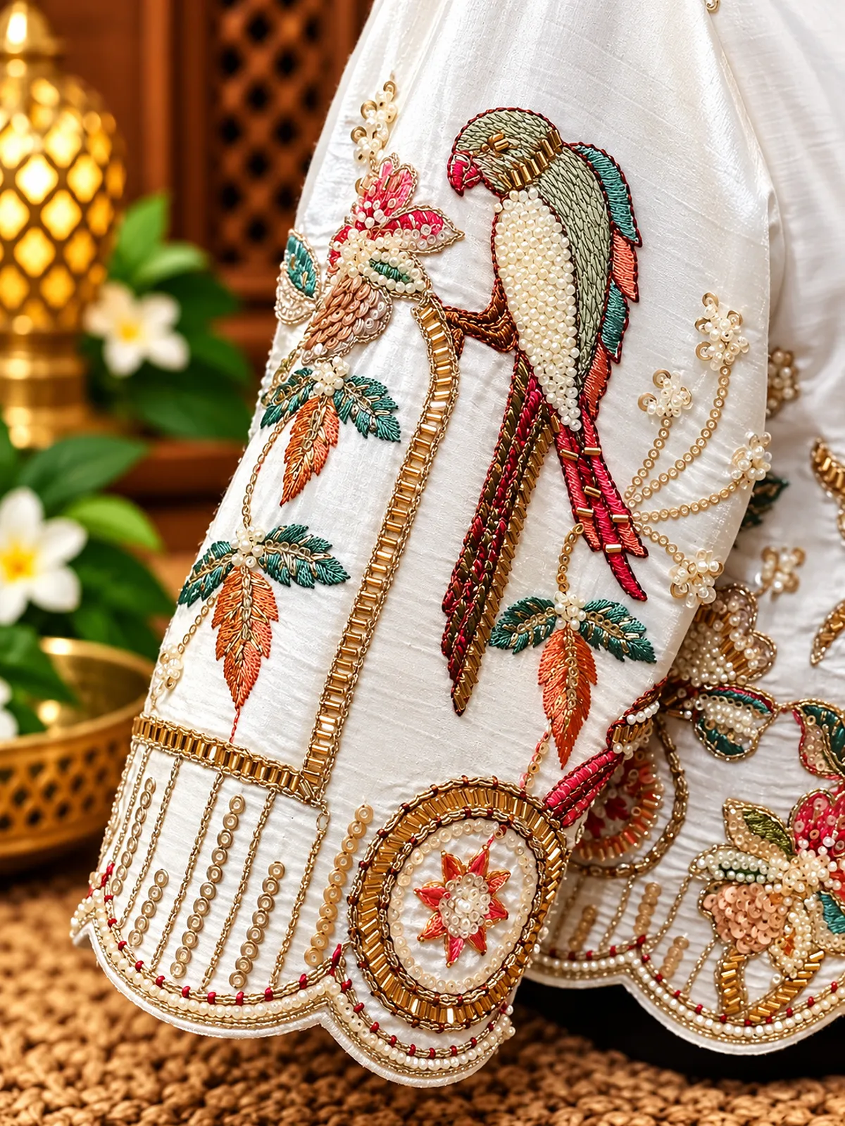 embroidered parrot couture sleeve embroidered parrot couture sleeve